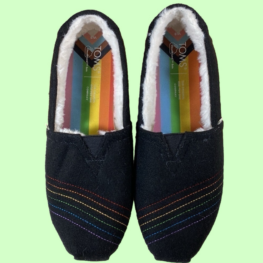 Clearance! Toms Alpargata Slip On Sneaker Shoes Black Rainbow Pride Lined Size 8